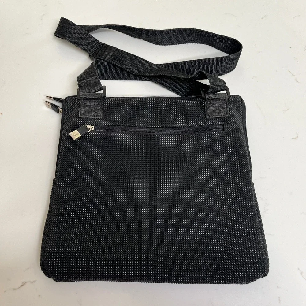 Urban Oxide Black Textured Rubber Crossbody Messenger Bag Raised Dot Utility